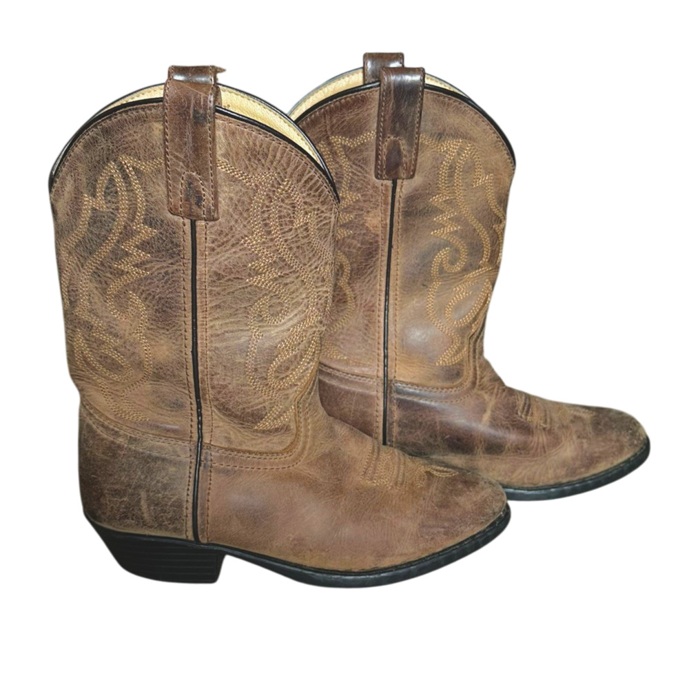 Smoky Mountain Brown Leather Western Cowboy Boots Kids Size 3 Youth Embroidered